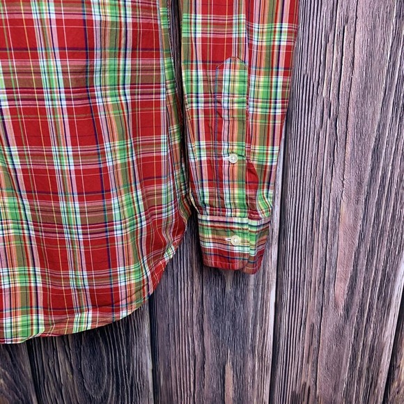 Ralph Lauren Men Red Long Sleeve Plaid Button Classic Pony Logo Shirt Size Large - Picture 5 of 8